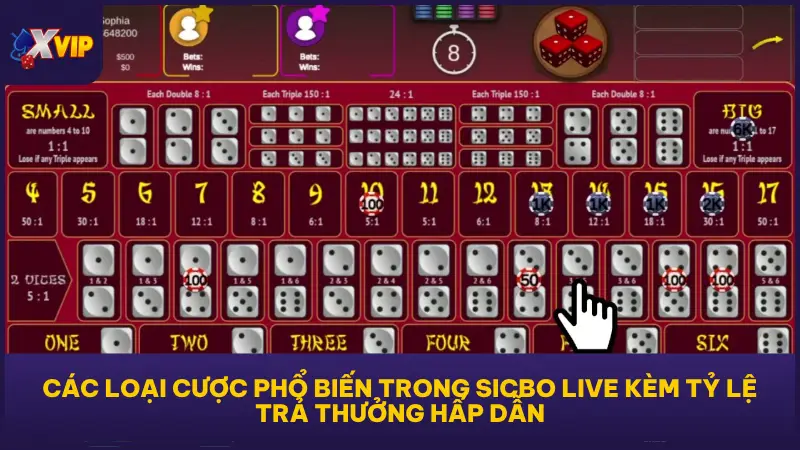 Sicbo Live tại XVIP79 cung cấp đầy đủ các cách cược cổ điển mà bạn có thể bắt đầu