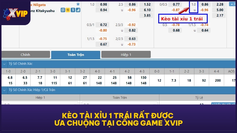 Kèo Tài Xỉu 1 Trái - Mức Dự Đoán Bàn Thắng Hấp Dẫn 2 Kèo tài xỉu 1 trái rất được ưa chuộng tại cổng game XVIP
